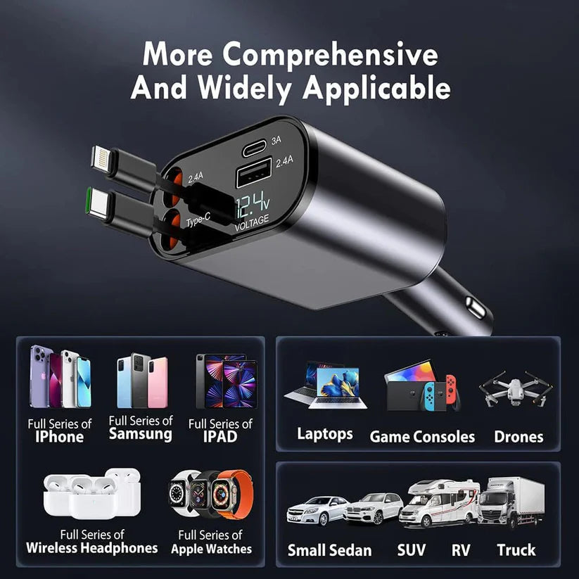 🔥Limited Stock - 4 in 1 Retractable  Car Charger