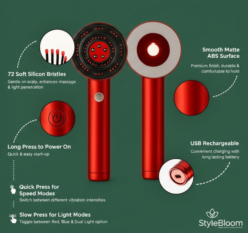 Red Light Therapy Scalp Massager— Reduce Hair Fall + Stimulate Growth