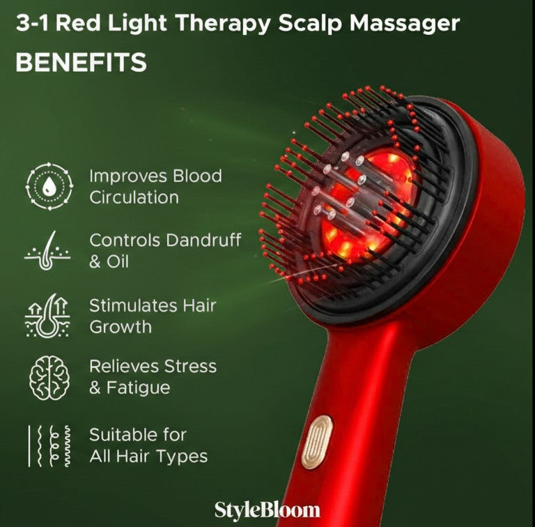 Red Light Therapy Scalp Massager— Reduce Hair Fall + Stimulate Growth